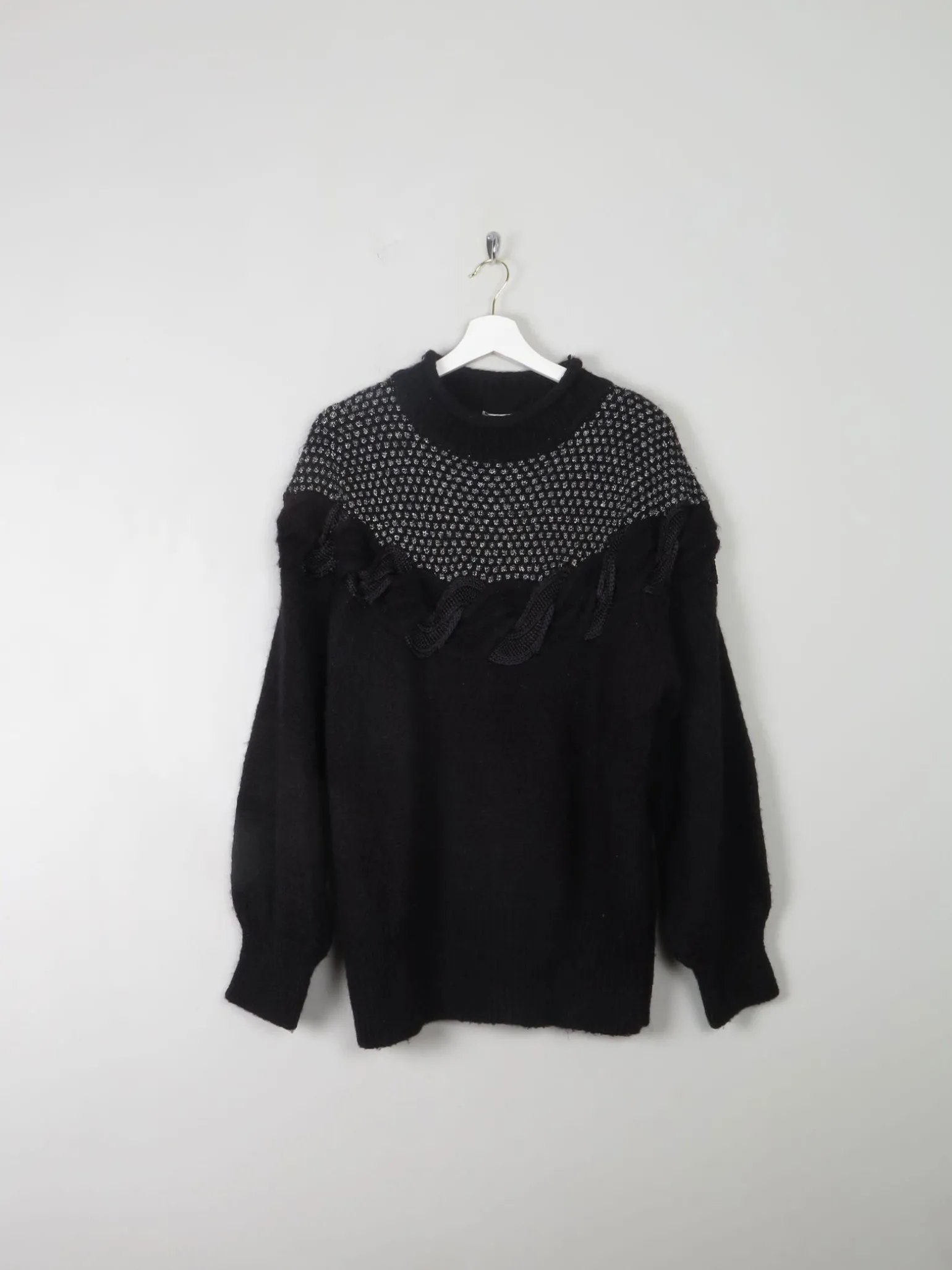 Women's Vintage Black Mohair & Lurex Jumper L/XL