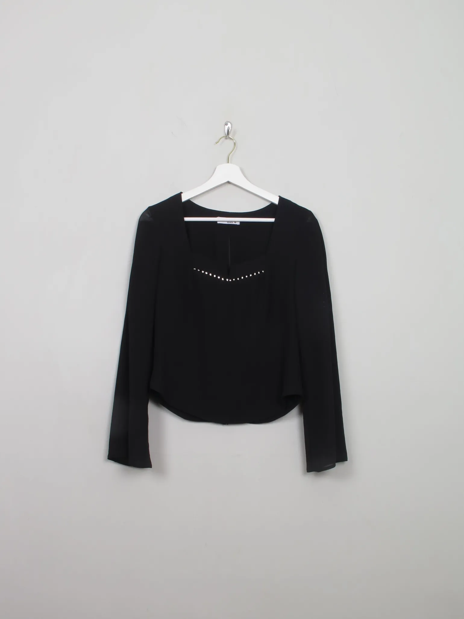 Women's Vintage Black Structured Blouse With Diamante