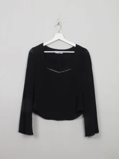 Women's Vintage Black Structured Blouse With Diamante