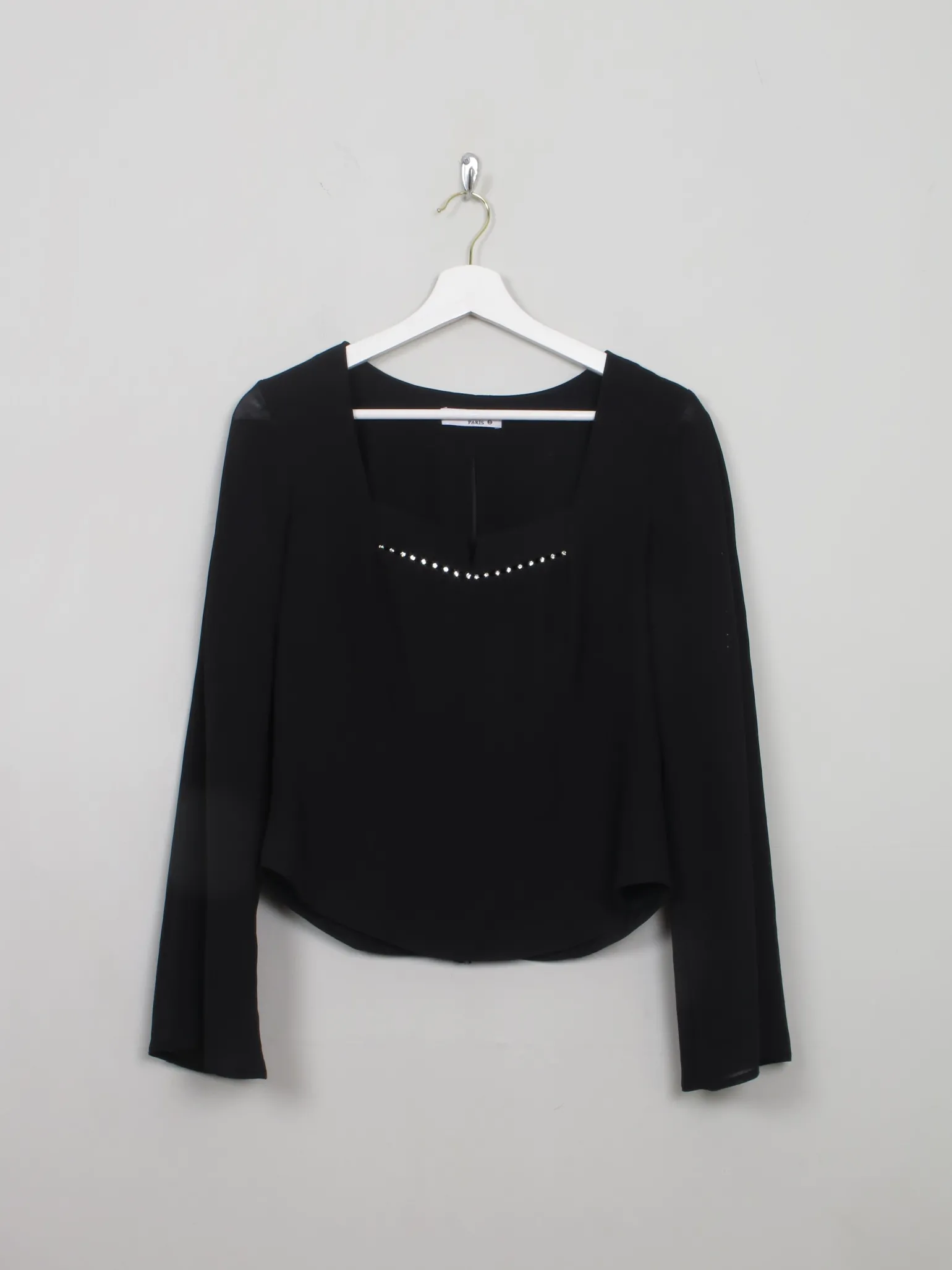 Women's Vintage Black Structured Blouse With Diamante