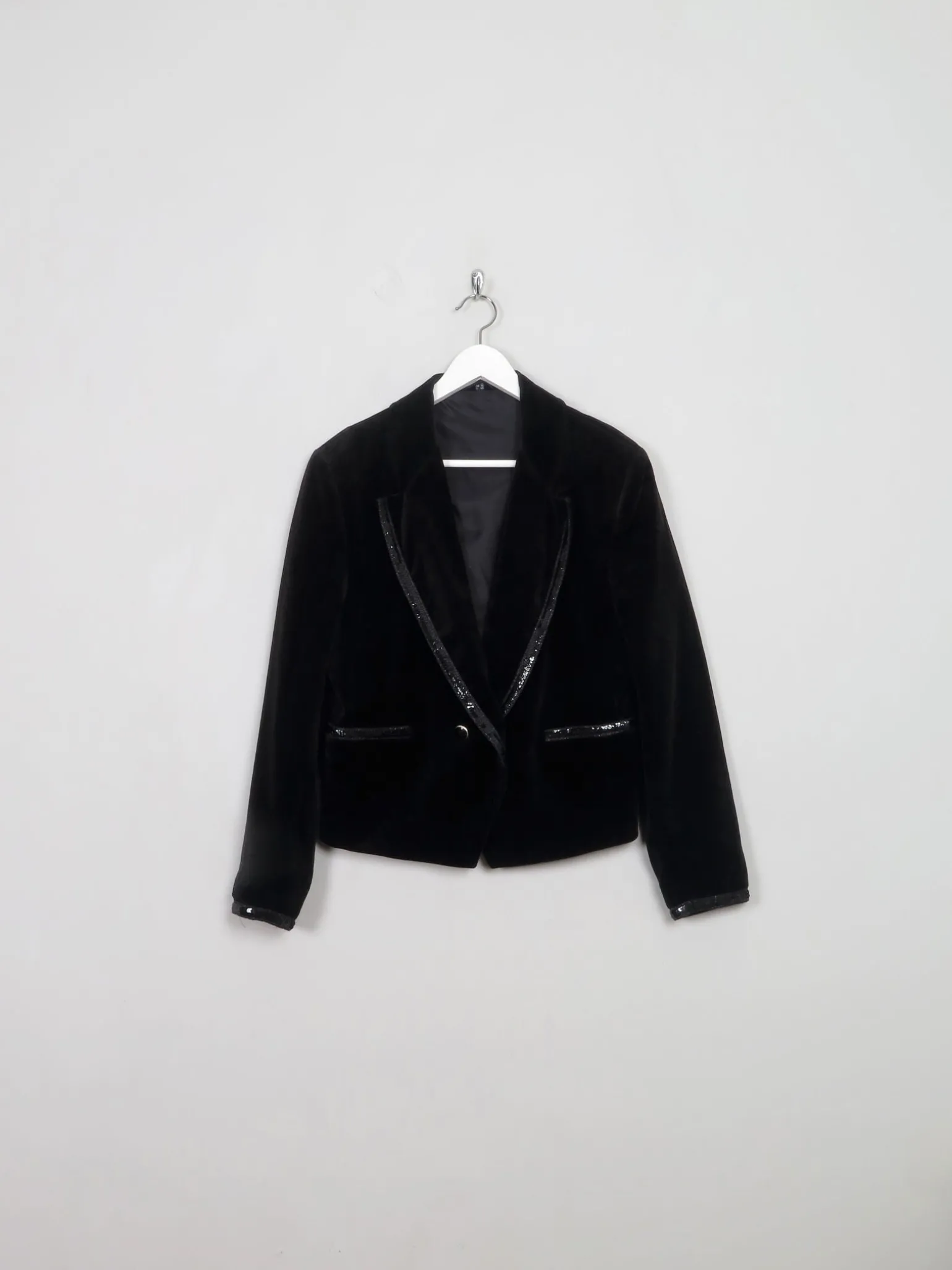 Women's Vintage Black Velvet Jacket With Sequin S/M