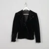 Women's Vintage Black Velvet Jacket With Pearls M