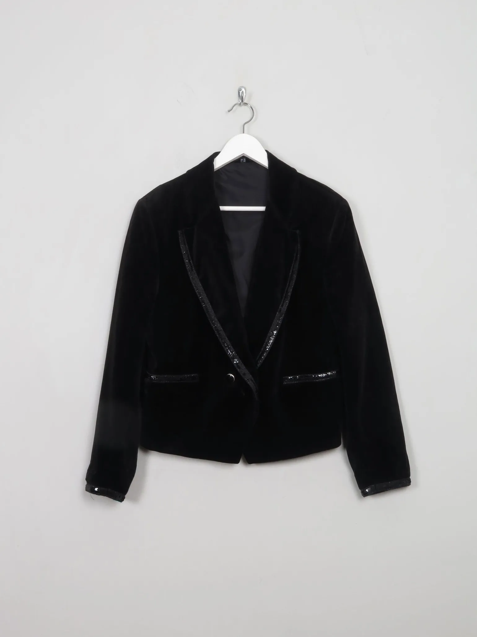 Women's Vintage Black Velvet Jacket With Sequin S/M