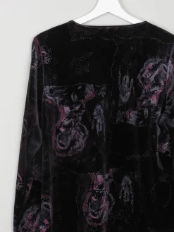 Women's Vintage Black Velvet Top With Embossed Prints S