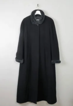 Women's Vintage Black Wool Long Flared Coat L/XL