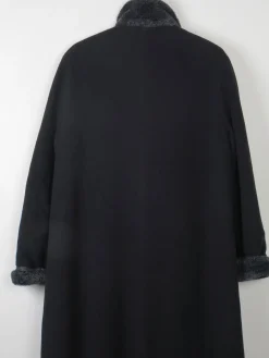 Women's Vintage Black Wool Long Flared Coat L/XL