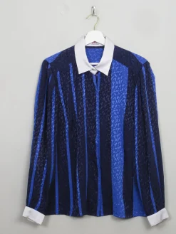 Women's Vintage Blue Blouse With Contrast Collar M/L