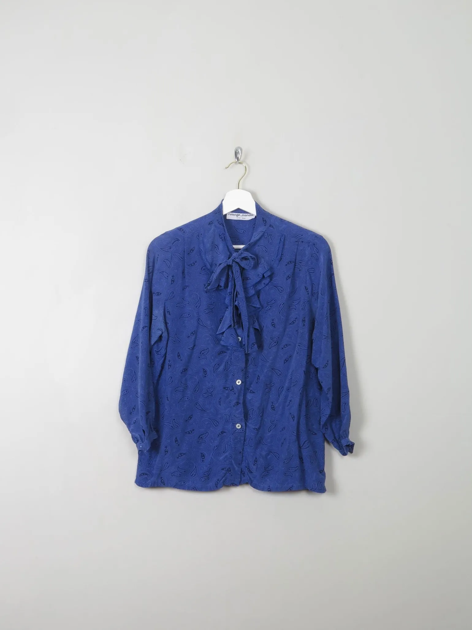 Women's Vintage Blue Silk Printed Blouse S/M