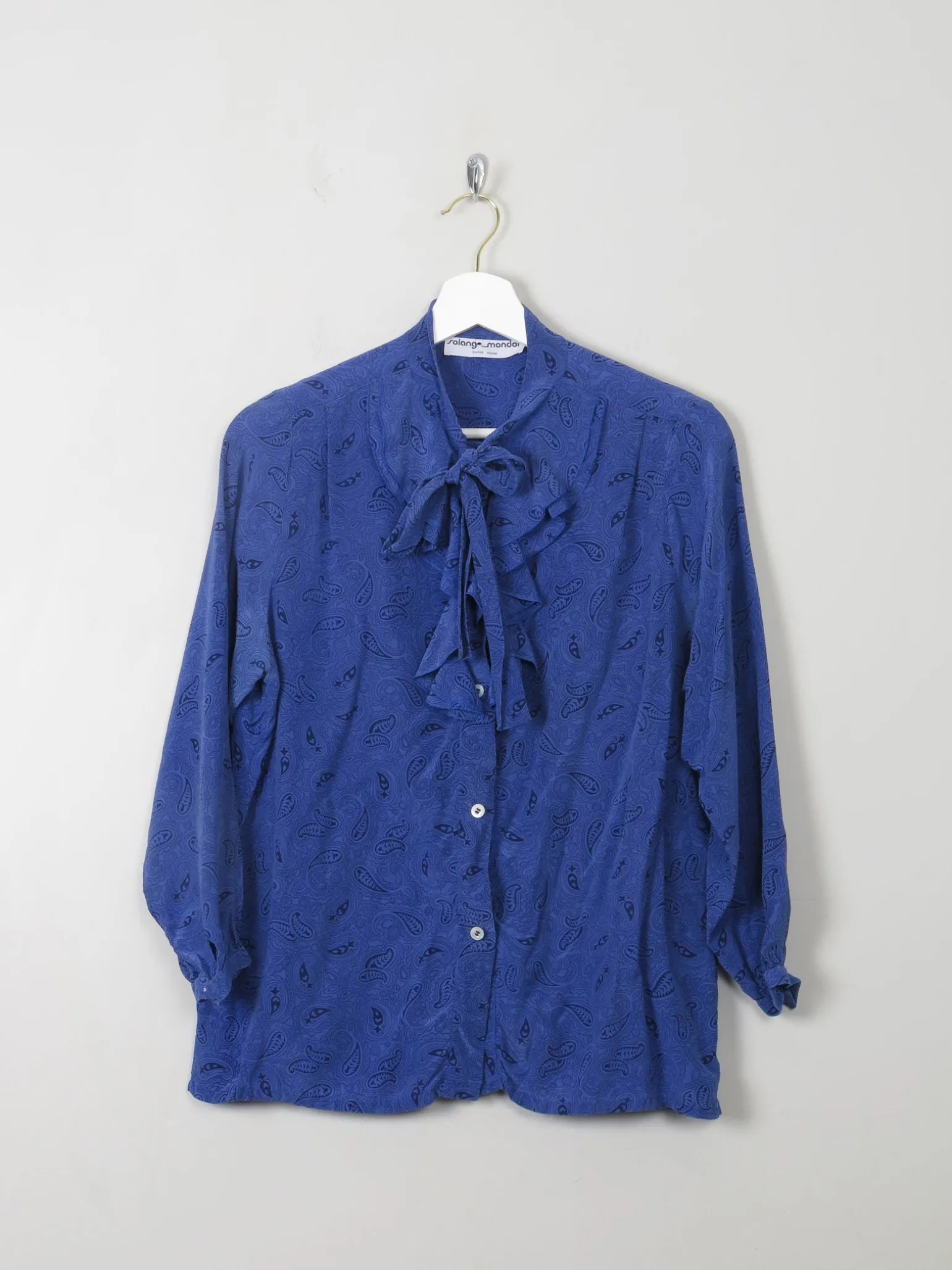 Women's Vintage Blue Silk Printed Blouse S/M
