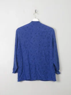 Women's Vintage Blue Silk Printed Blouse S/M