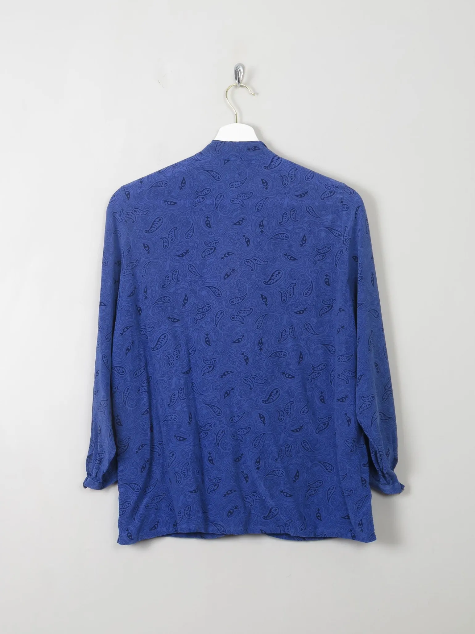 Women's Vintage Blue Silk Printed Blouse S/M