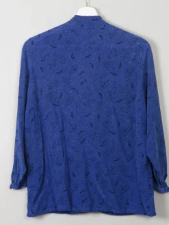 Women's Vintage Blue Silk Printed Blouse S/M
