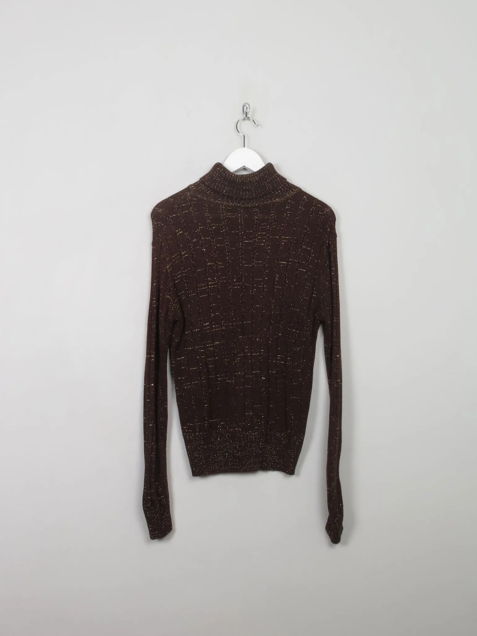 Women's Vintage Brown & Gold Polo Neck Top M/L