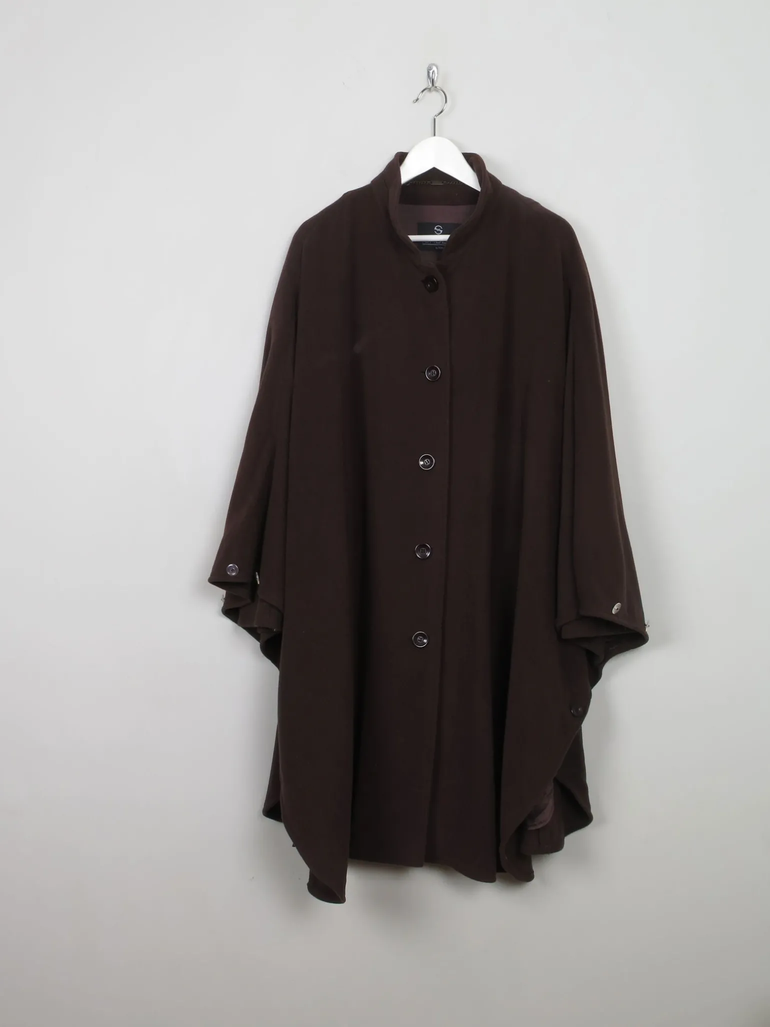 Women's Vintage Brown Cape Coat With Cashmere M/L