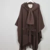 Women's Vintage Brown Fringed Cape Coat One Size