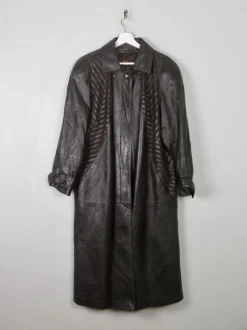 Women's Vintage Brown Leather Long Coat M/L