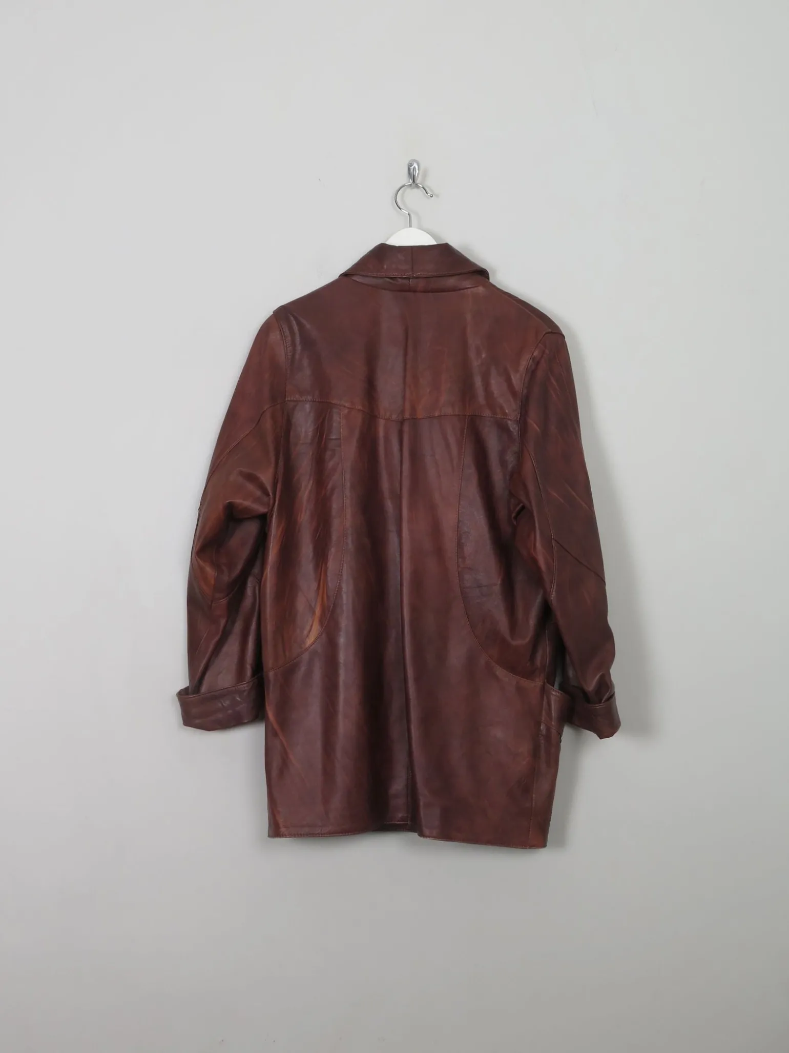 Women's Vintage Brown Leather Long Jacket S/M