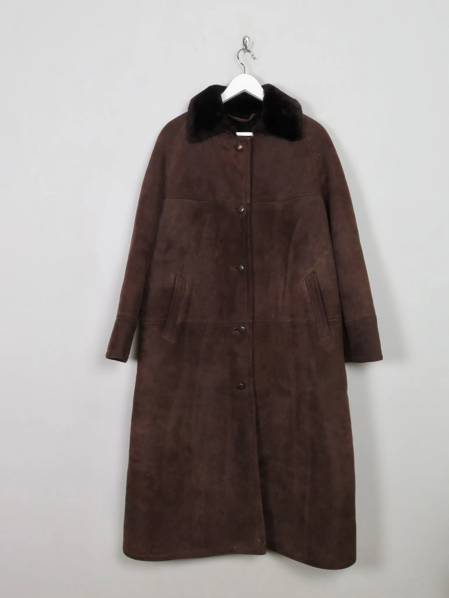 Women's Vintage Brown Long Sheepskin Coat S/M