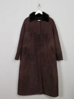 Women's Vintage Brown Long Sheepskin Coat S/M