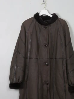 Women's Vintage Brown Shearling Long Coat M/L