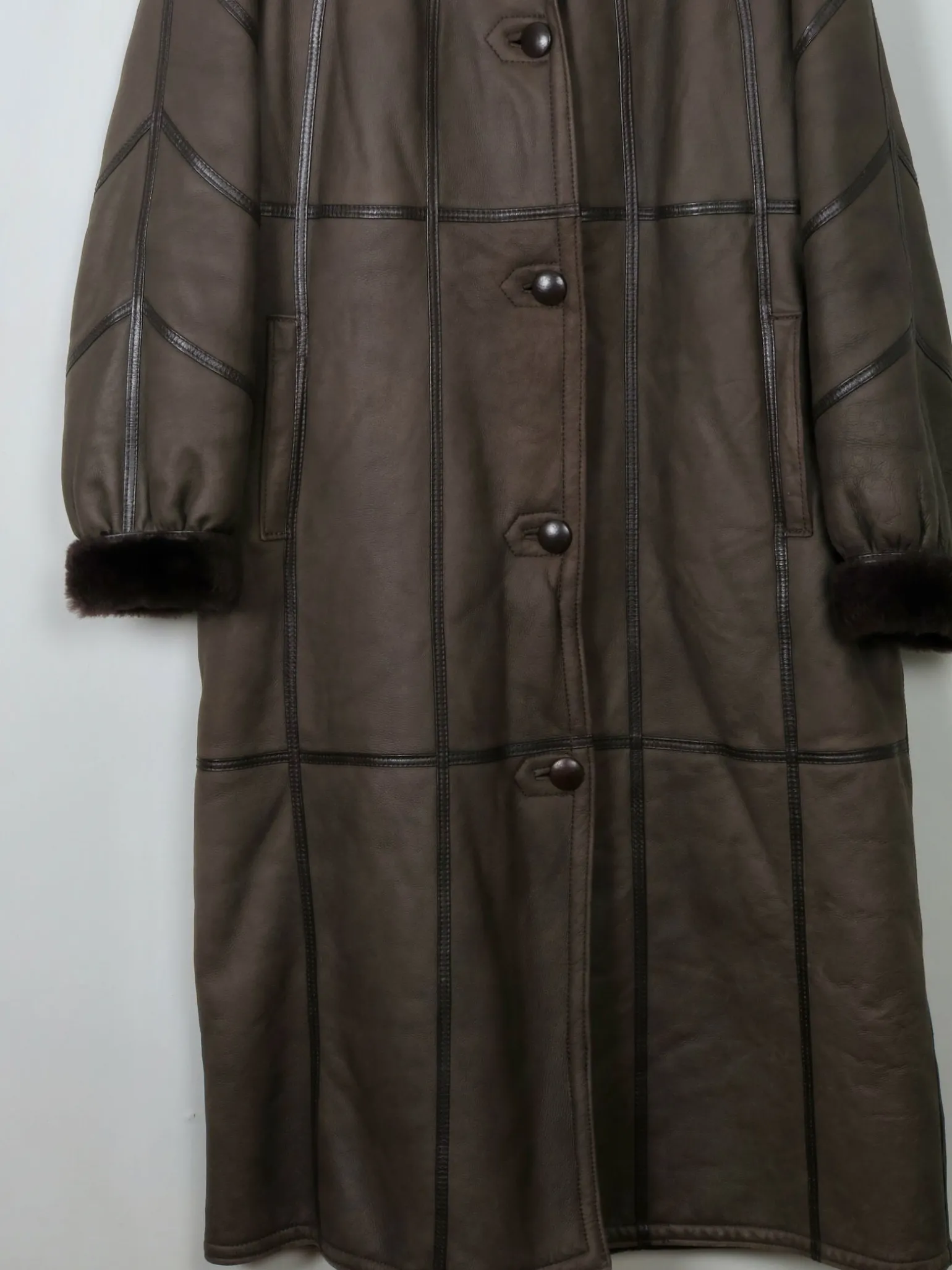 Women's Vintage Brown Shearling Long Coat M/L