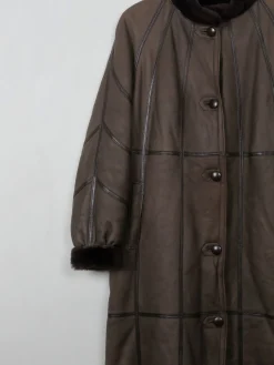 Women's Vintage Brown Shearling Long Coat M/L
