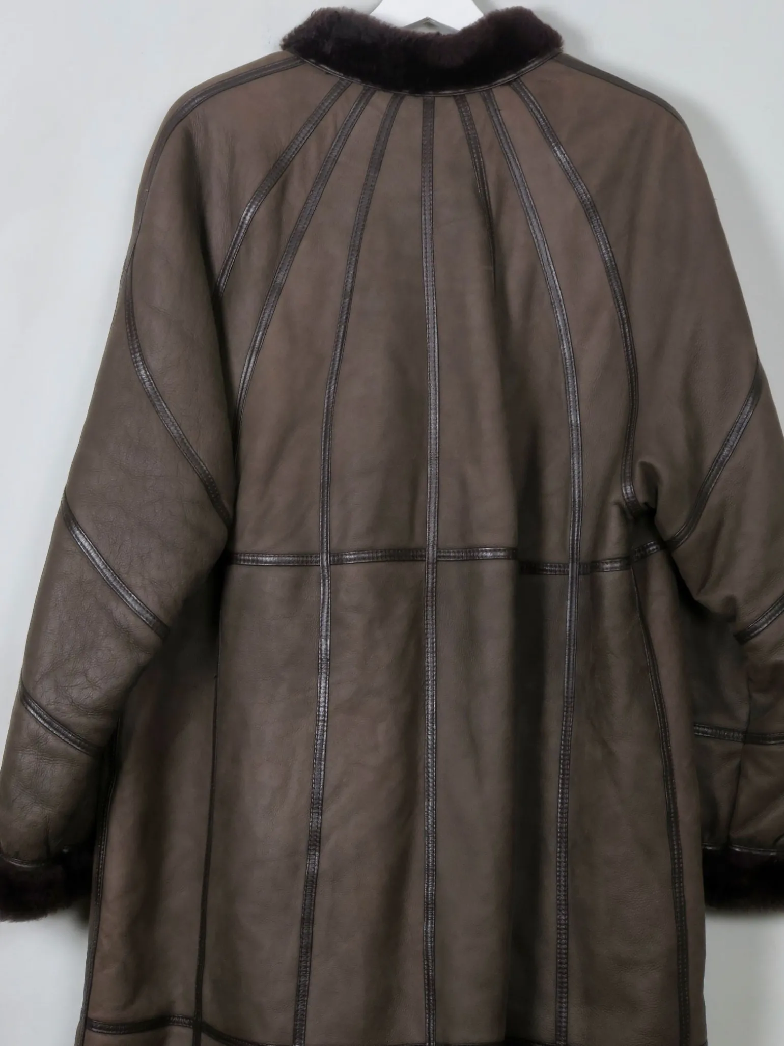 Women's Vintage Brown Shearling Long Coat M/L