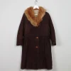 Women's Vintage Brown Sheepskin Coat With Furry Collar M