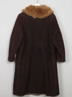 Women's Vintage Brown Sheepskin Coat With Furry Collar M