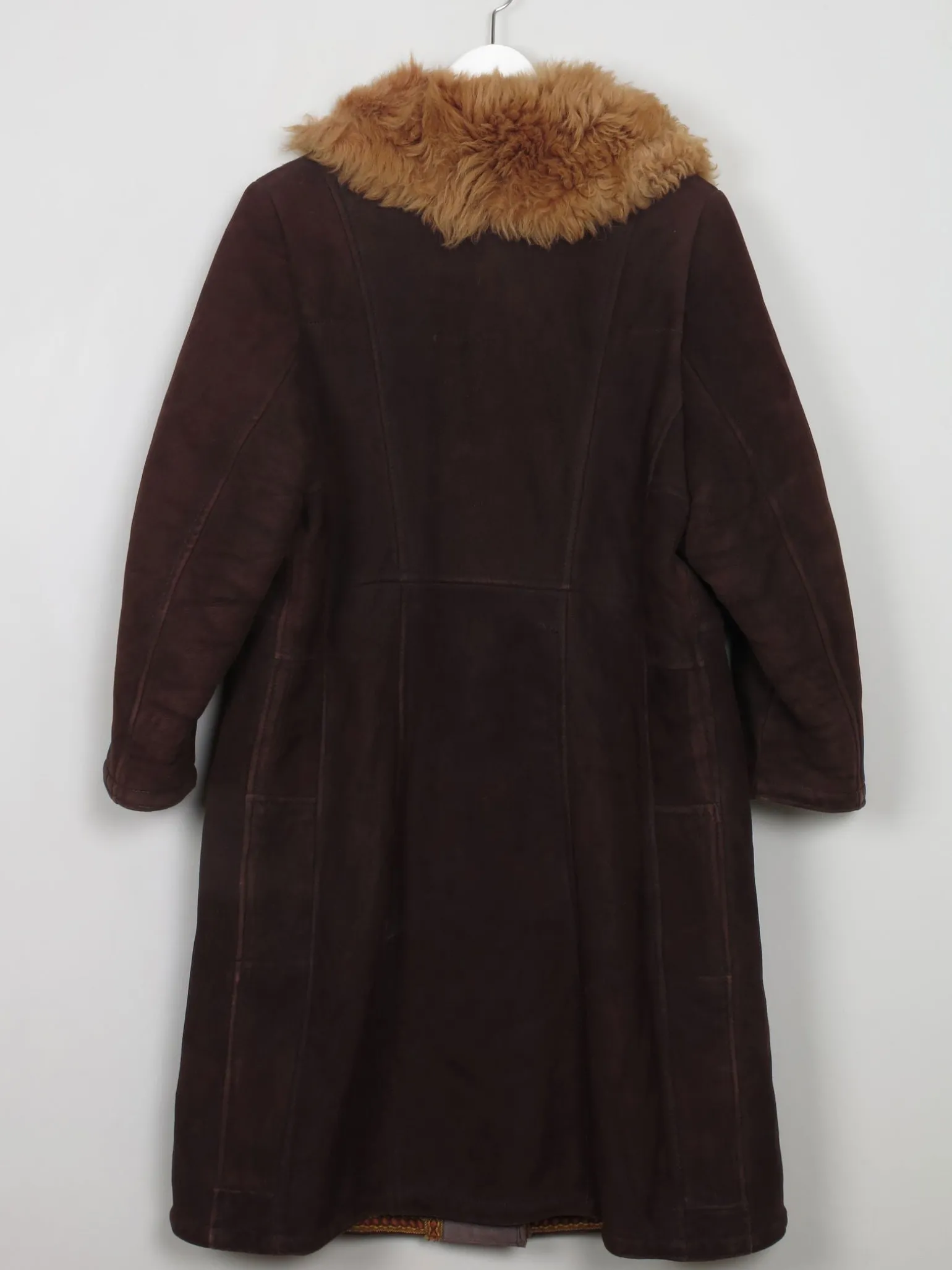 Women's Vintage Brown Sheepskin Coat With Furry Collar M