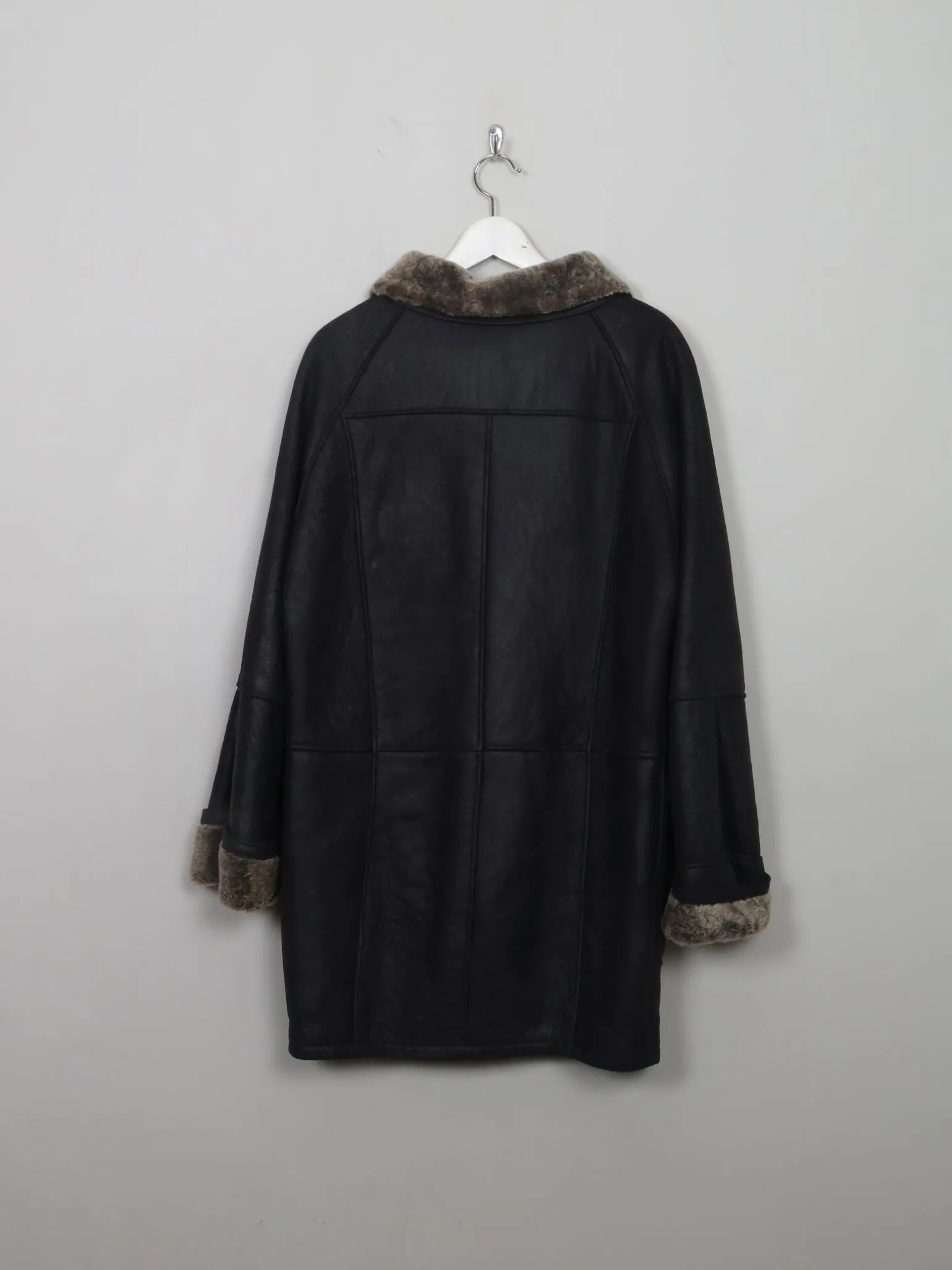 Women's Vintage Charcoal Black Sheepskin Coat S/M