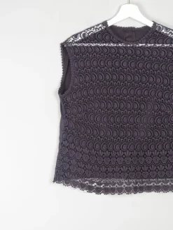 Women's Vintage Charcoal Cotton & Lace Blouse 10/12
