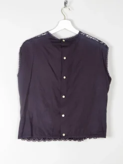 Women's Vintage Charcoal Cotton & Lace Blouse 10/12