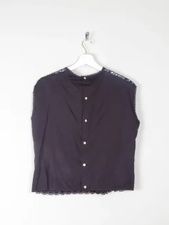 Women's Vintage Charcoal Cotton & Lace Blouse 10/12