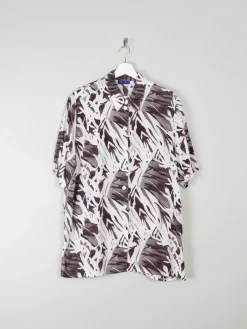 Women's Vintage Cream & Black Printed Collared Blouse L