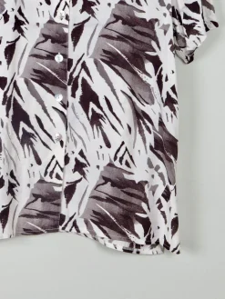 Women's Vintage Cream & Black Printed Collared Blouse L