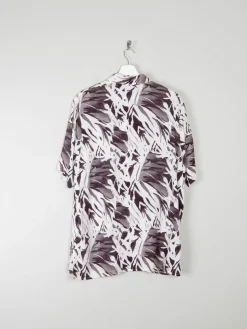 Women's Vintage Cream & Black Printed Collared Blouse L