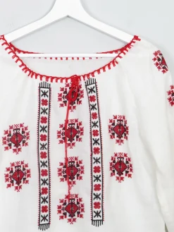 Women’s Vintage Cream Embroidered Peasant Blouse XS