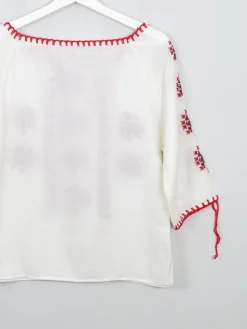 Women’s Vintage Cream Embroidered Peasant Blouse XS