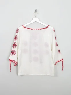 Women’s Vintage Cream Embroidered Peasant Blouse XS