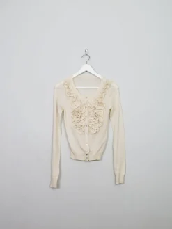Women's Vintage Cream Wool Cropped Cardigan XS/S