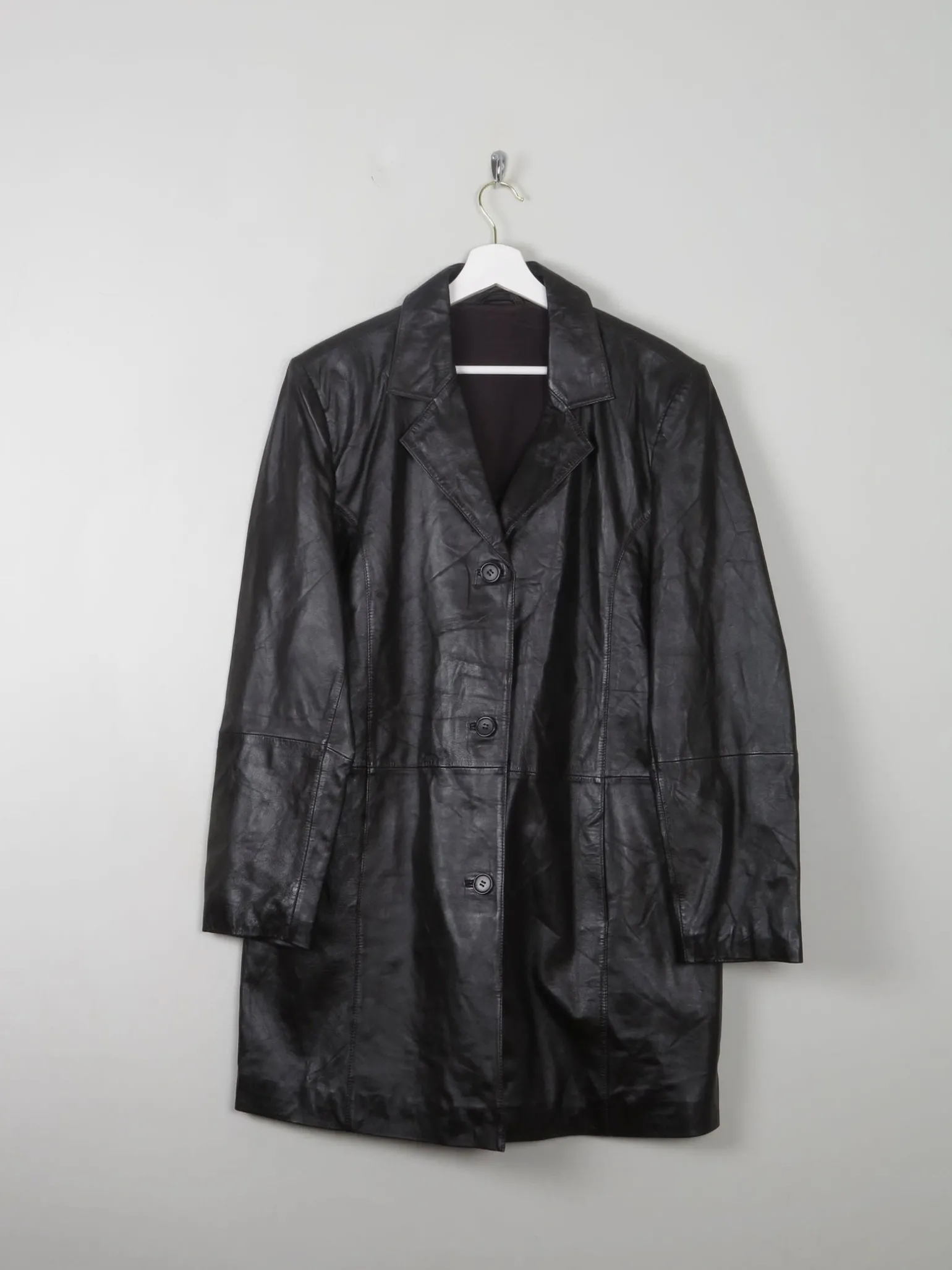 Women's Vintage Dark Brown Leather 3/4 Coat L