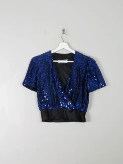 Women's Vintage Electric Blue Sequin Cropped Top XS/S