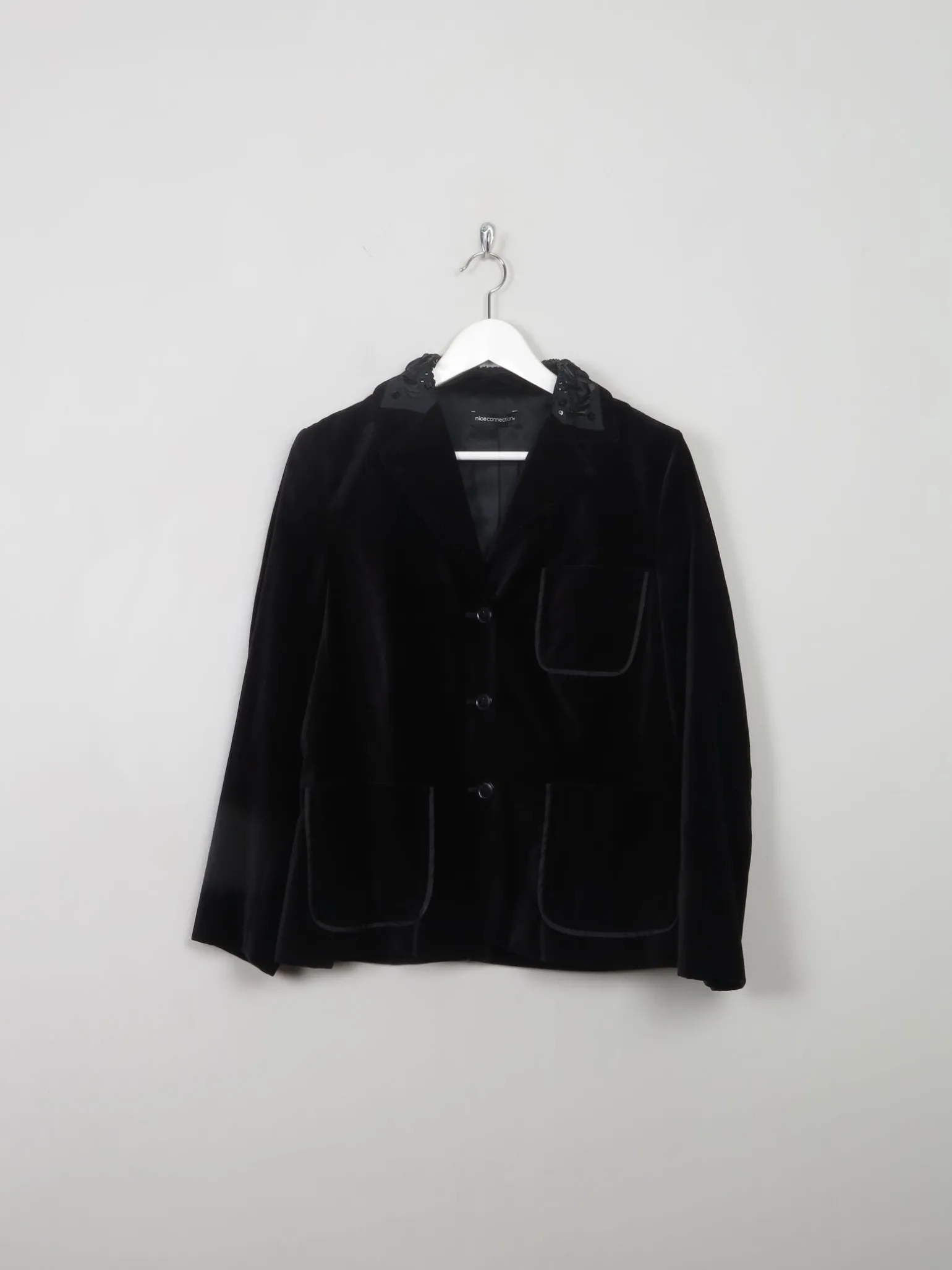 Women's Vintage Embellished Black Velvet Jacket M