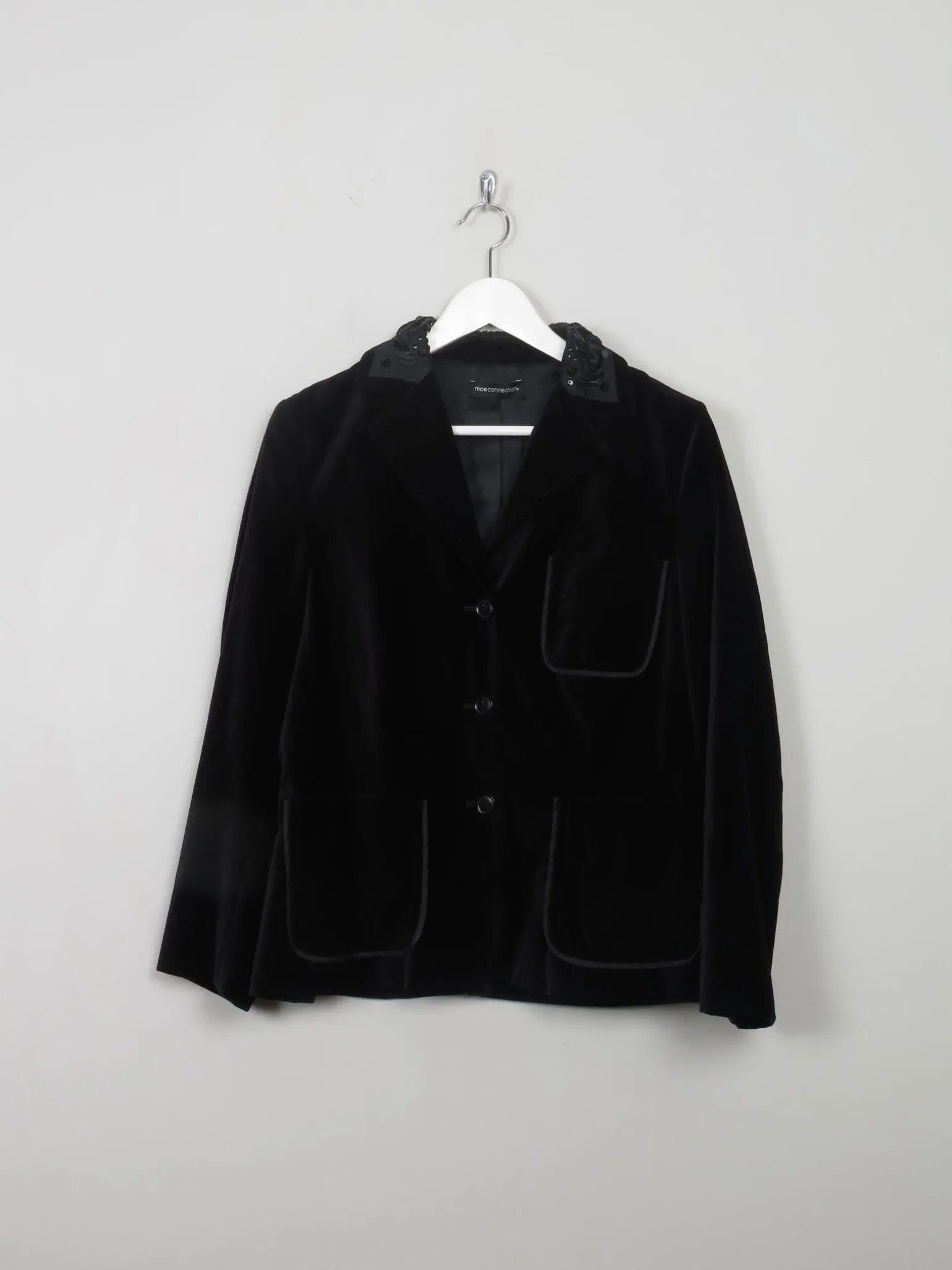 Women's Vintage Embellished Black Velvet Jacket M