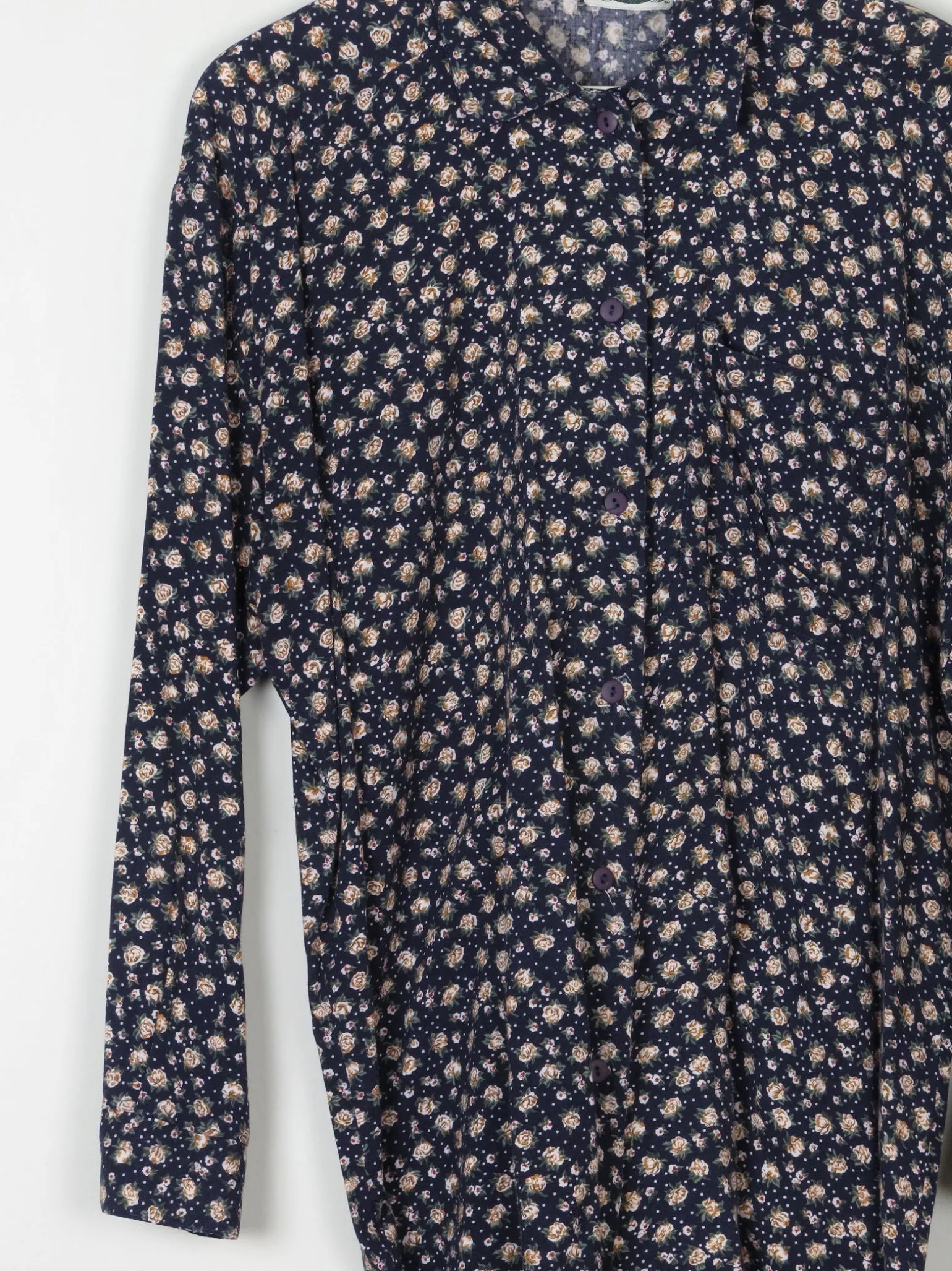 Women’s Vintage Floral Print Navy Blouse S-L