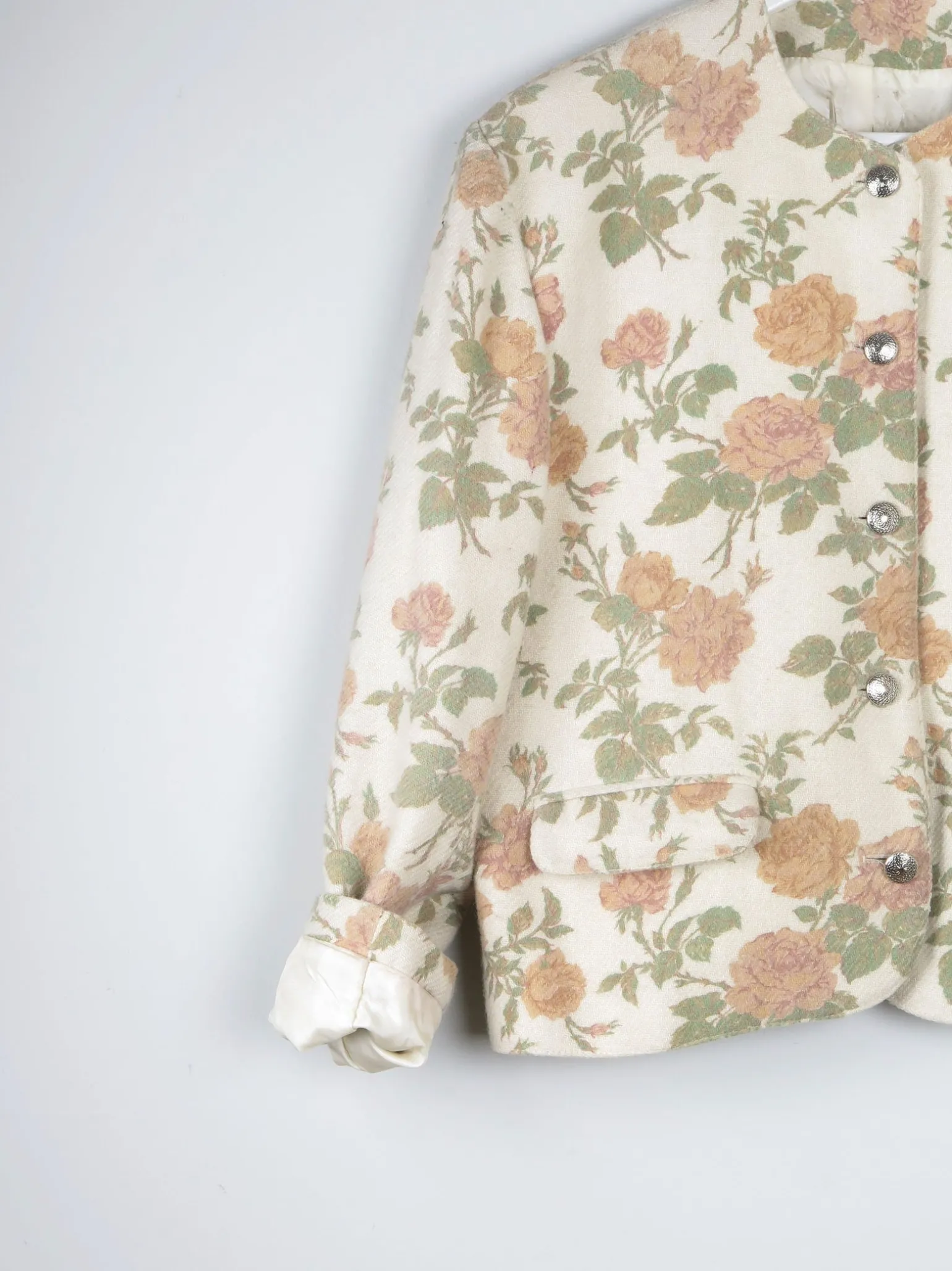 Women’s Vintage Floral Printed Wool 80s Jacket L