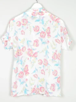 Women’s Vintage Floral Short-Sleeved Blouse With Tie Neck S