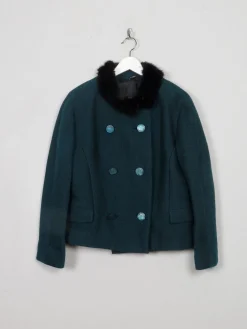 Women's Vintage Green Jacket With Fur Collar M