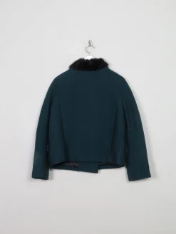 Women's Vintage Green Jacket With Fur Collar M